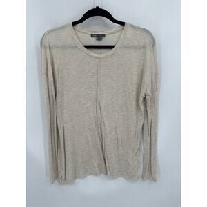 Vince Long Sleeve Crew neck Tee Shirt with Front Seam Ivory Size Small